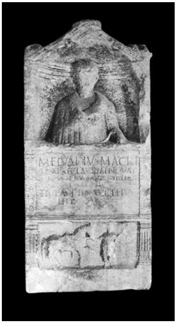 Portretna nadgrobna stela Marka Elvadija, konjanika. Sredina 1. st. posl. Krista. Split, Arheološki muzej.