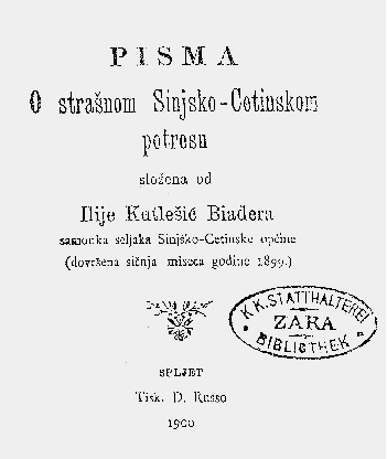 Preslik knjige Ilije Kutlešića-Bijadera o potresu 1898.